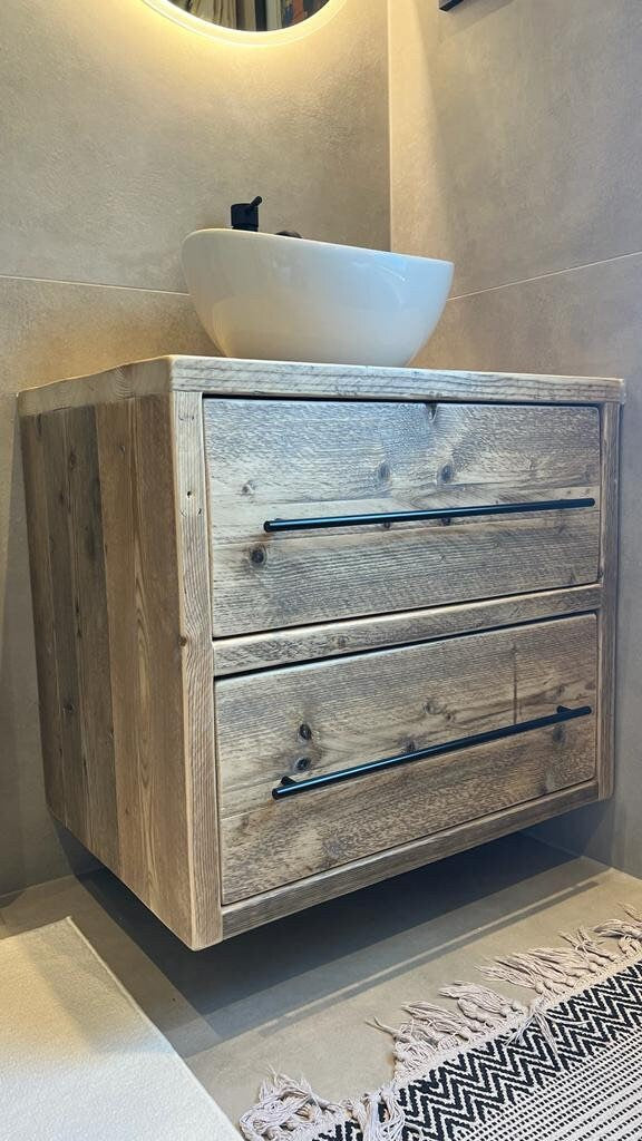 OKEHAMPTON Reclaimed Wood Rustic Bathroom Vanity Unit