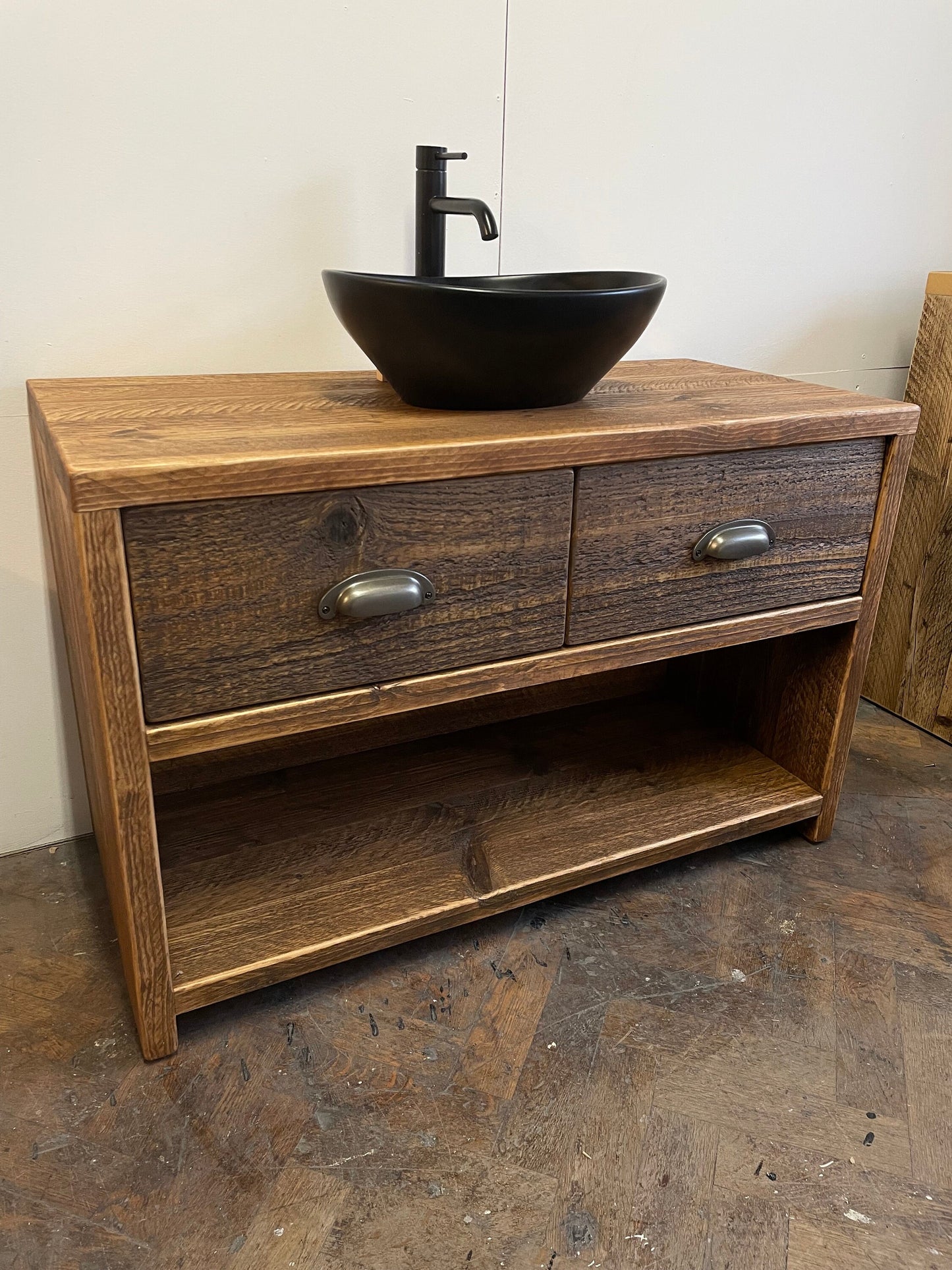 GLOSSOP Reclaimed Wood Rustic Double Vanity Unit