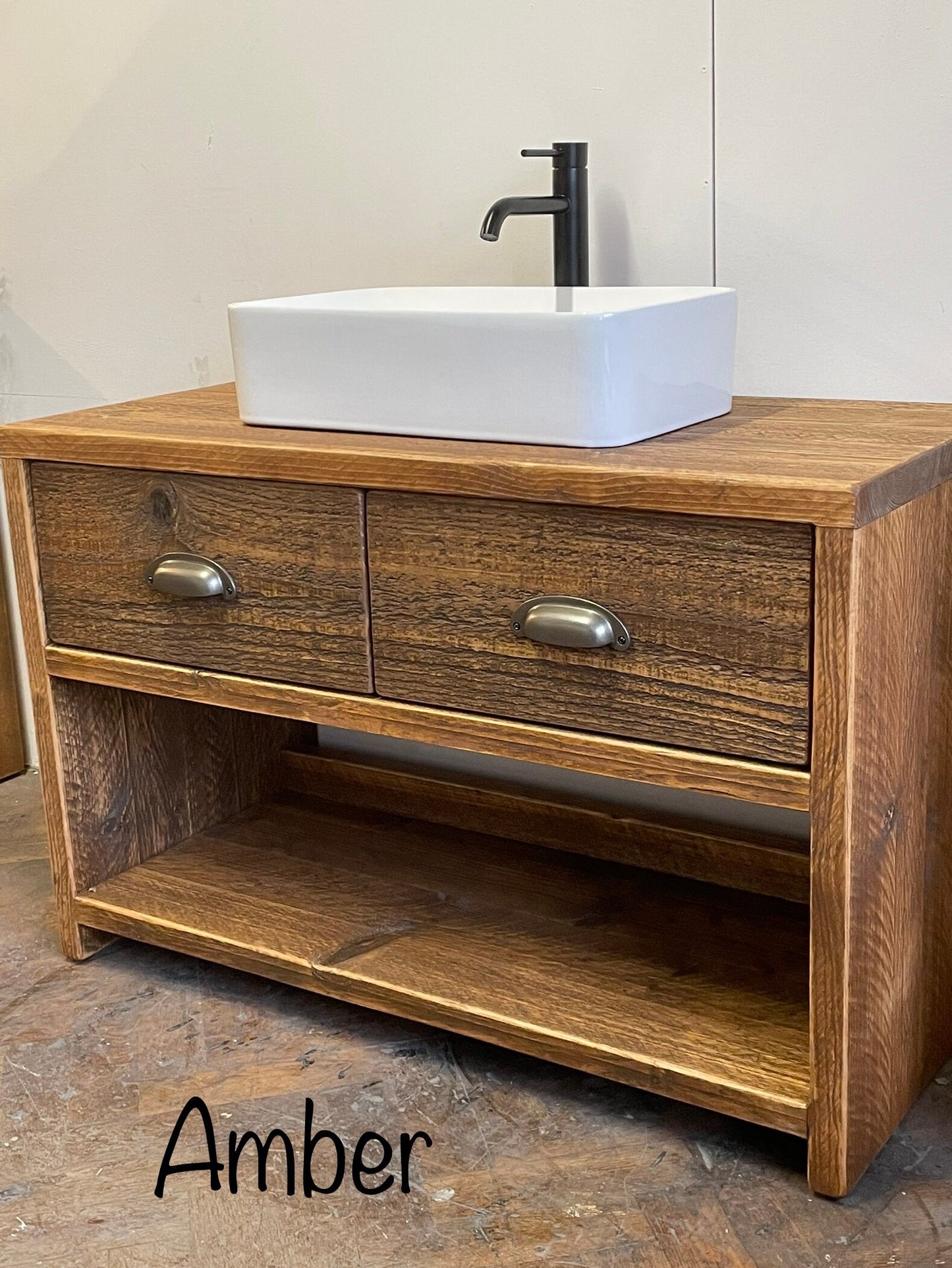 GLOSSOP Reclaimed Wood Rustic Double Vanity Unit