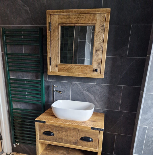 BIRCHWOOD Rustic Reclaimed Mirror  Cabinet